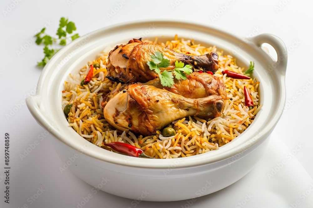 Kerala style chicken biryani with jeera rice and spices. Kerala style chicken biryani with jeera rice and spices.