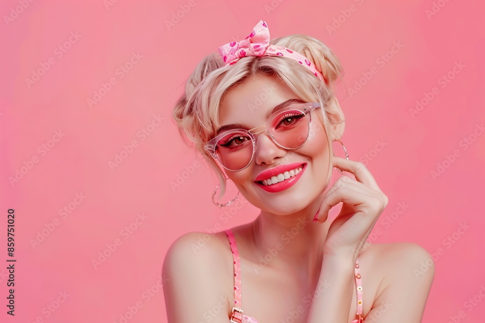 Naklejka premium Photo of adorable lady in doll outfit enjoying summer journey.