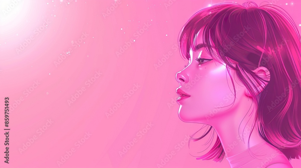 Attractive girl in profile view with cool style on pink background. Attractive girl in profile view with cool style on pink background.
