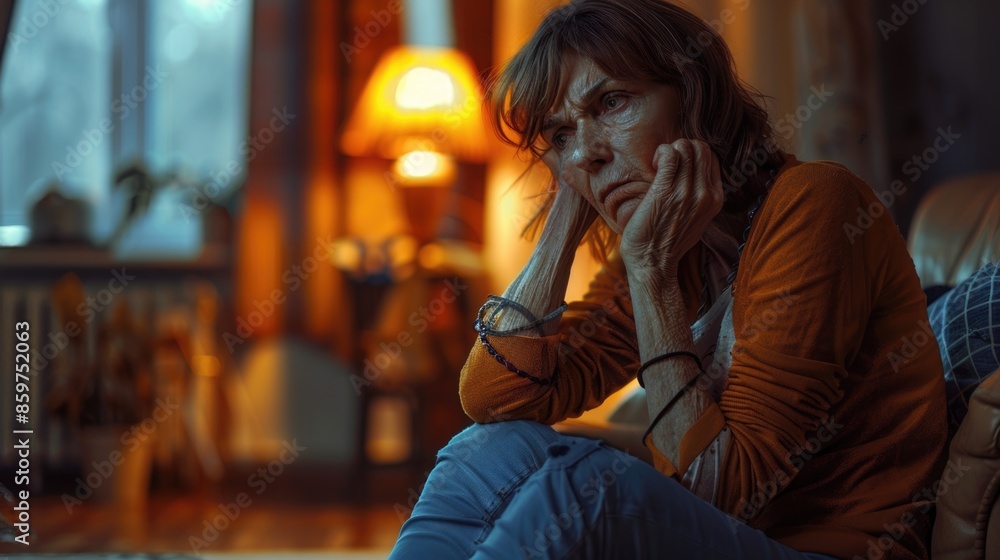 Middle aged woman stressed lonely and unhappy at home. Middle aged woman stressed lonely and unhappy at home.
