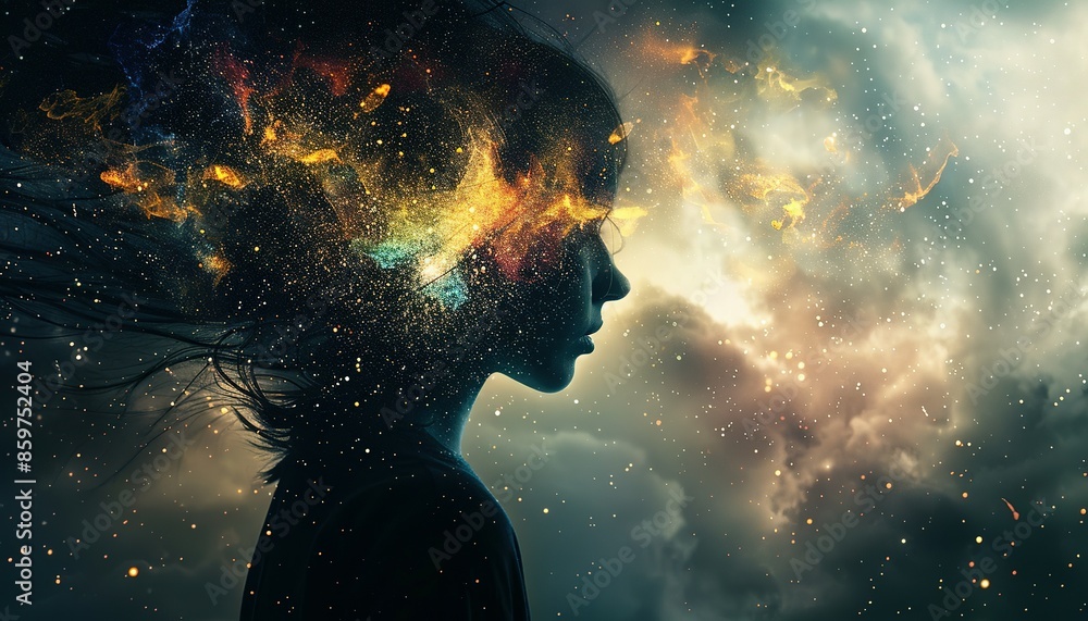 Cosmic Girl: A Silhouette in a Starry Sky Cosmic Girl: A Silhouette in a Starry Sky