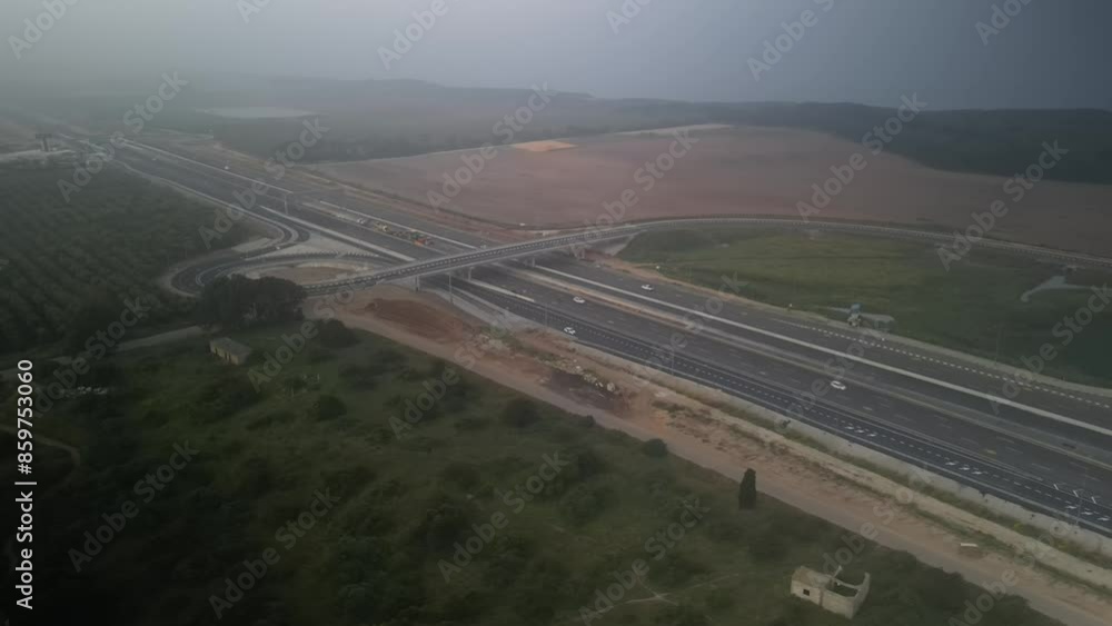 Aerial video above Vingate Interchange, Netanya Israel in the morning Aerial video above Vingate Interchange, Netanya Israel in the morning