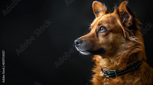 a dog closeup on black background 