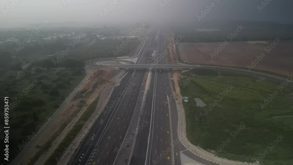 Aerial video above Vingate Interchange, Netanya Israel in the morning Aerial video above Vingate Interchange, Netanya Israel in the morning