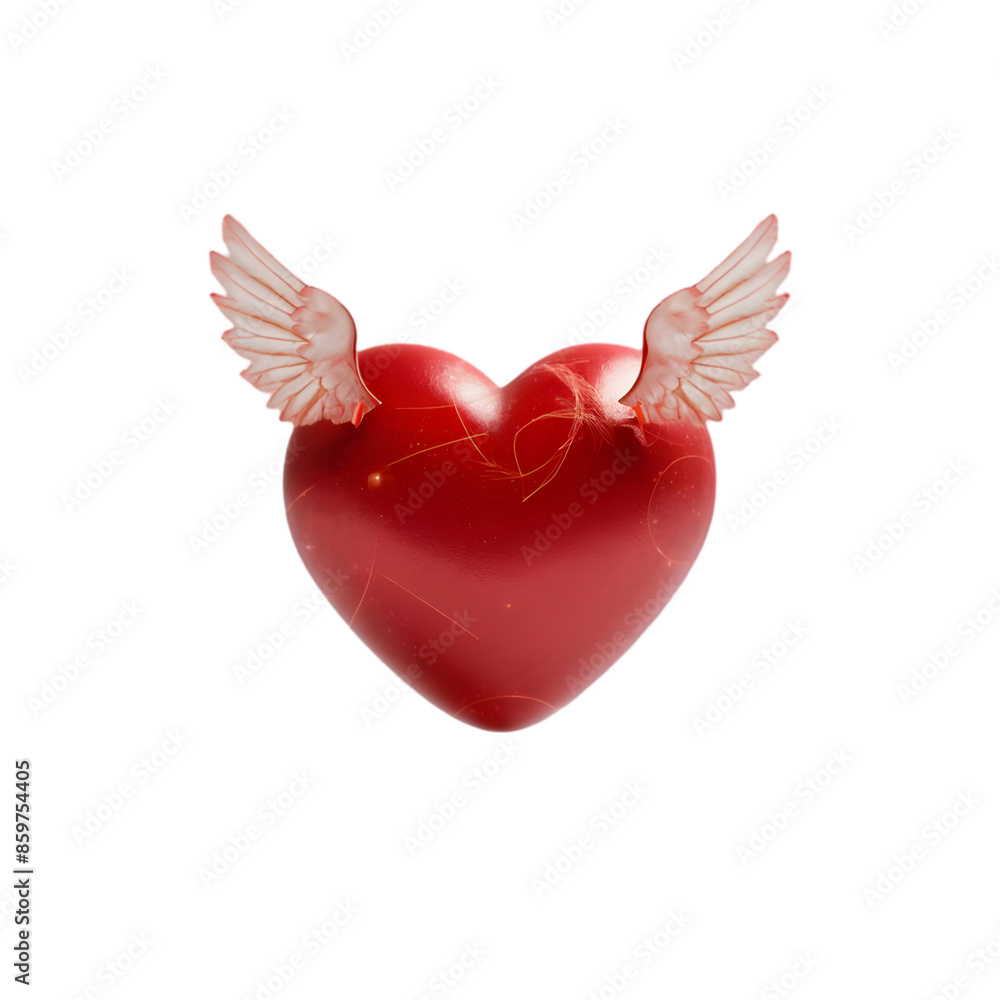 Flying Red Heart with White Wings on a Transparent Background Flying Red Heart with White Wings on a Transparent Background