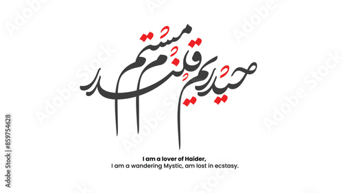 "Haiderium Qalandram Mastam" - I am a lover of Haider, I am a wandering Mystic, am lost in ecstasy. Perisian Calligraphy Imam Ali 