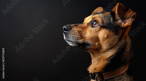 a dog closeup on black background 