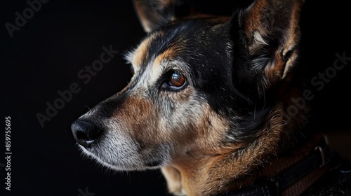 a dog closeup on black background 