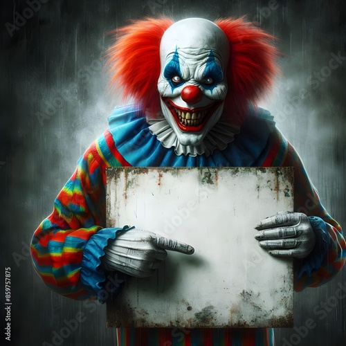 Macabre Clown with Sign - Spooky Halloween Scene