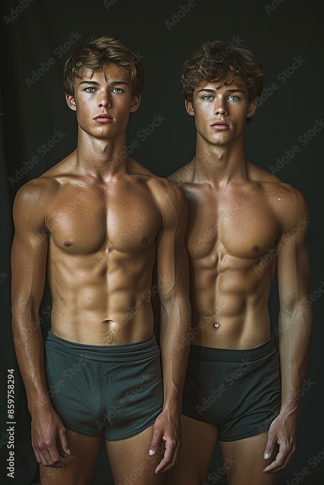 Fototapeta premium athletic build two 18 year old brothers posing