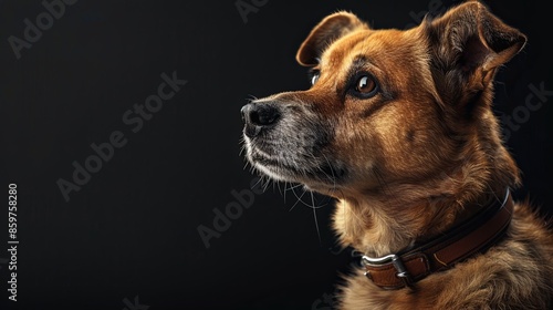 a dog closeup on black background 