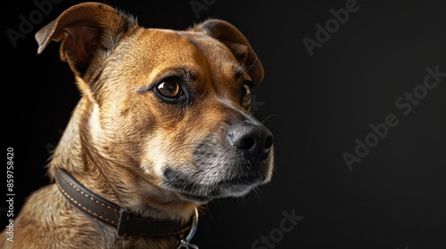 a dog closeup on black background 