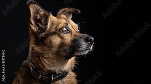 a dog closeup on black background 