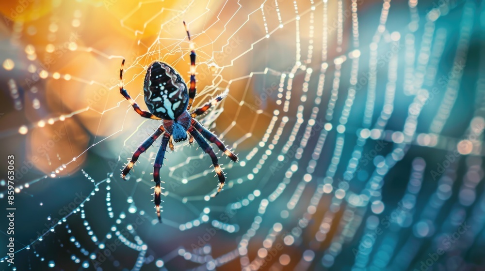 Black spider on web ambinetal background in nature. Black spider on web ambinetal background in nature.