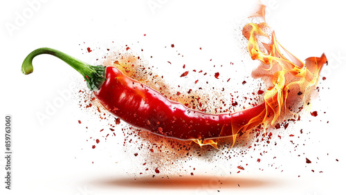Red chili peppers with fire, design isolated on transparent background.