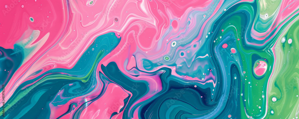 Abstract art background with a vibrant mix of pink, green, and blue. The design is playful and dynamic, with fluid shapes and bold contrasts Abstract art background with a vibrant mix of pink, green, and blue. The design is playful and dynamic, with fluid shapes and bold contrasts