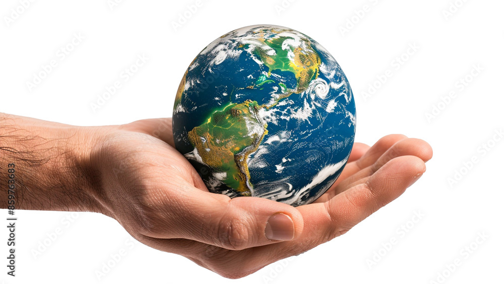 Man's hand holding earth isolated on transparent background. Man's hand holding earth isolated on transparent background.