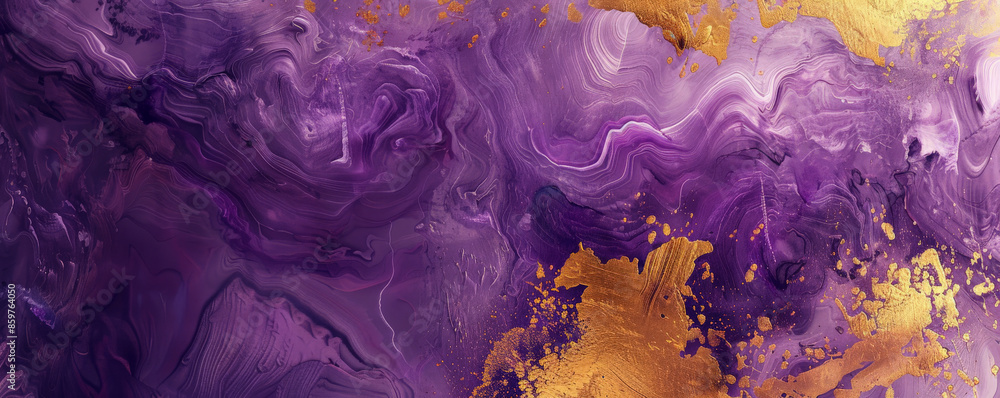 Contemporary abstract background in shades of purple and gold. The design is luxurious and dramatic, with textured brushstrokes and intricate patterns Contemporary abstract background in shades of purple and gold. The design is luxurious and dramatic, with textured brushstrokes and intricate patterns