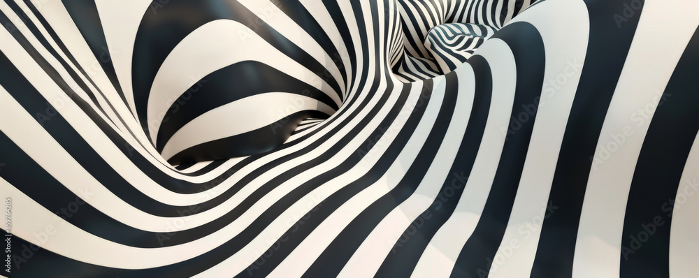 Fototapeta premium Design art background featuring a bold, black and white optical illusion pattern, creating a sense of depth and movement