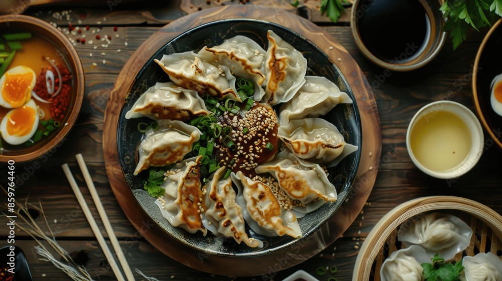 Close-up top view of ingredients Age-Gyoza Chicken, Japanese food Close-up top view of ingredients Age-Gyoza Chicken, Japanese food