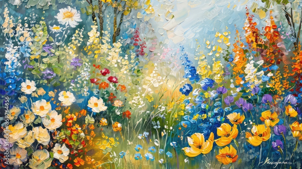 Blooming garden in oil, ideal for creating large modern murals. Blooming garden in oil, ideal for creating large modern murals.