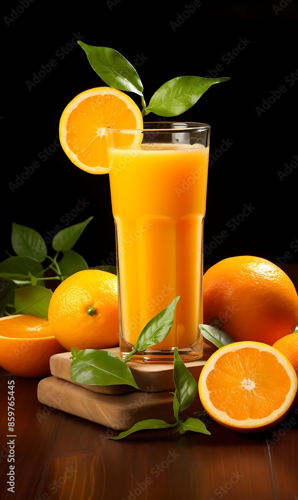 Glass of orange juice and fresh oranges Glass of orange juice and fresh oranges