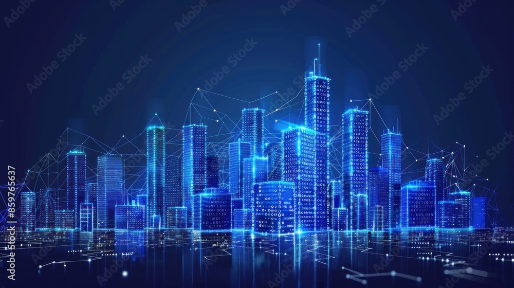 Digital Cityscape: A Network of Glowing Towers Digital Cityscape: A Network of Glowing Towers