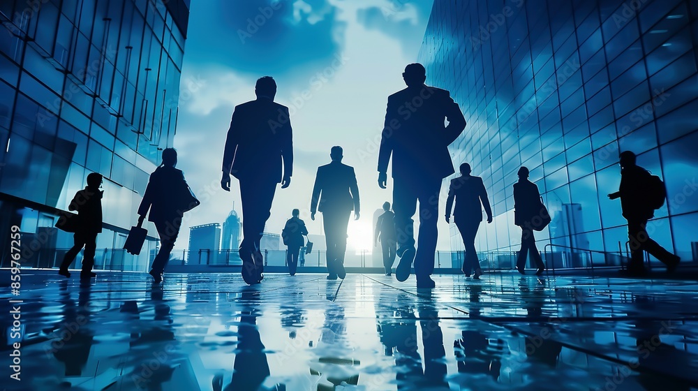 Silhouettes of Business People Walking in a Cityscape Silhouettes of Business People Walking in a Cityscape