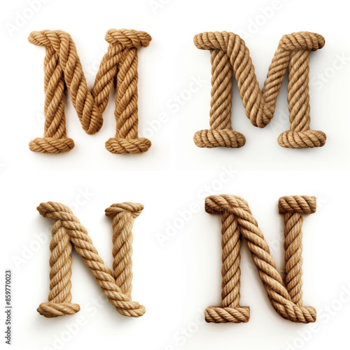 M, N, letter out of jute rustic rope, type, rope, alphabet, text, lettering, typography, 3D style photo