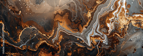 Marble abstract background with warm, rich tones of brown, gold, and white. The veins are intricate and detailed, adding depth and texture photo