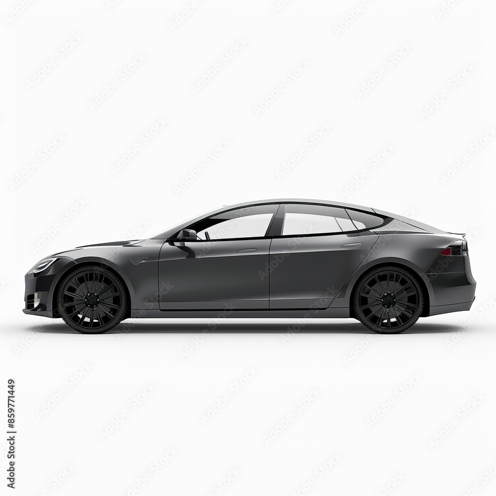 Fototapeta premium Gray car on white background, side view