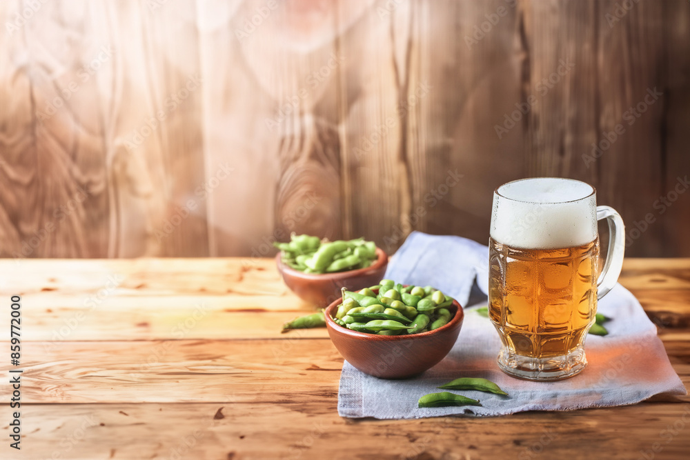 ナチュラルな木製テーブルで楽しむ夏のビールとおつまみ ナチュラルな木製テーブルで楽しむ夏のビールとおつまみ