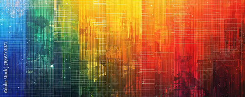 Pride LGBT background featuring a digital grid of rainbow colors, evoking a sense of technology and modernity photo