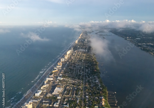 Aerial view of Daytona Beach, Florida and the Atlantic Ocean and intracoastal waterway, Florida
 photo