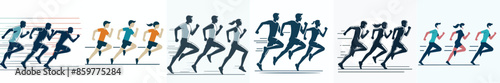 vector set of people running in flat design style