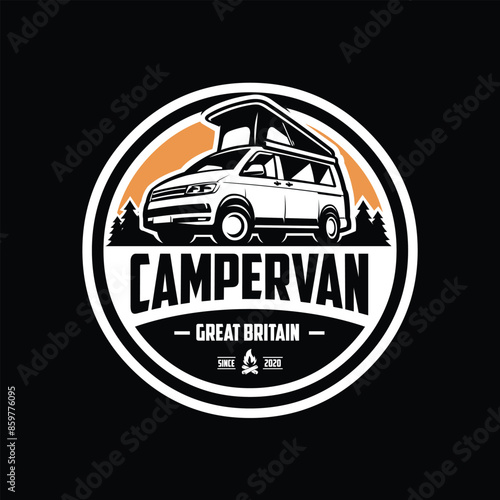 Campervan Ready Made Logo Vector Design. Print Design Template. Best for Campervan Motorhome Caravan RV Related Industry