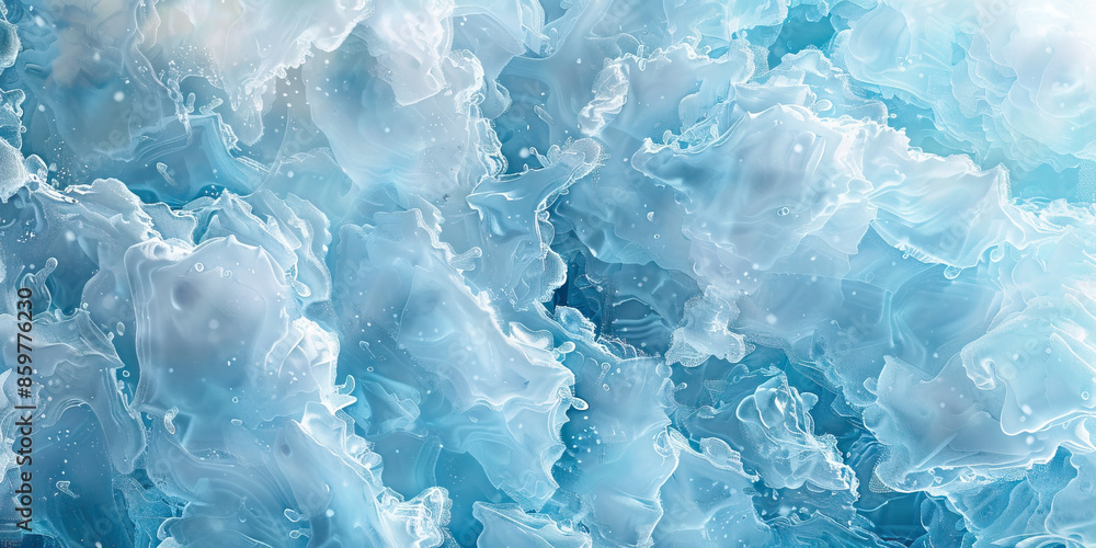 Fototapeta premium Arctic Ice: Close-Up Texture of Frozen Iceberg Surface, Displaying Crystalline Patterns and Icy Blue Hues