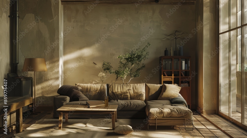 A Japanese living room with a relaxing and calm atmosphere. A Japanese living room with a relaxing and calm atmosphere.