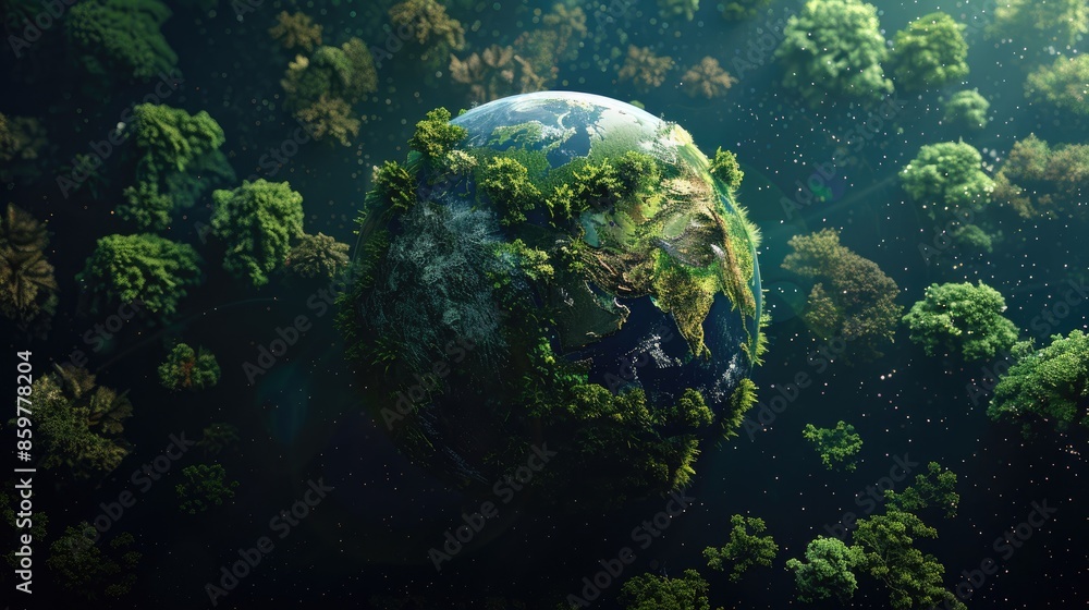 Fototapeta premium Forest covered Earth contrasted with dark interface