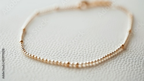 A stylish anklet with tiny beads on a white surface.