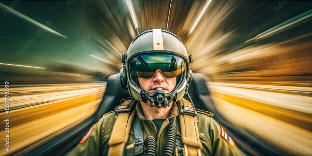 Jet Fighter Pilot in Action. Dynamic close-up of a military pilot in ...