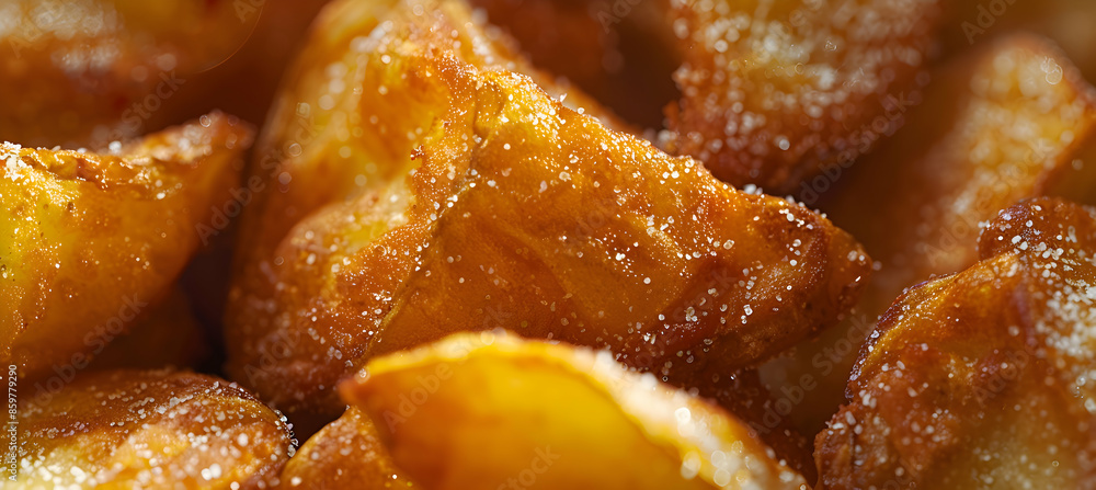 Close-up of fast food potato wedges showcasing detailed textures of the crispy exterior and fluffy interior Close-up of fast food potato wedges showcasing detailed textures of the crispy exterior and fluffy interior