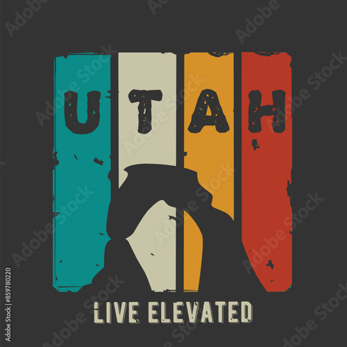 Utah state with arches national park in retro color design perfect for print, apparel, etc
