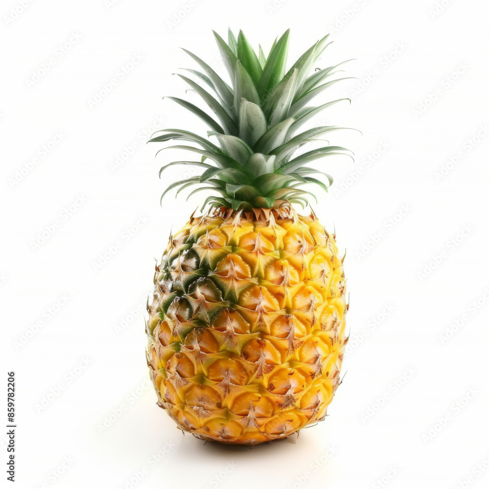 A fresh pineapple isolated on a white background, highlighting its texture, color, and tropical freshness. A fresh pineapple isolated on a white background, highlighting its texture, color, and tropical freshness.