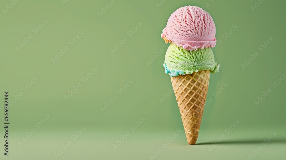 Pastel ice cream cones on a green background. Pastel ice cream cones on a green background.