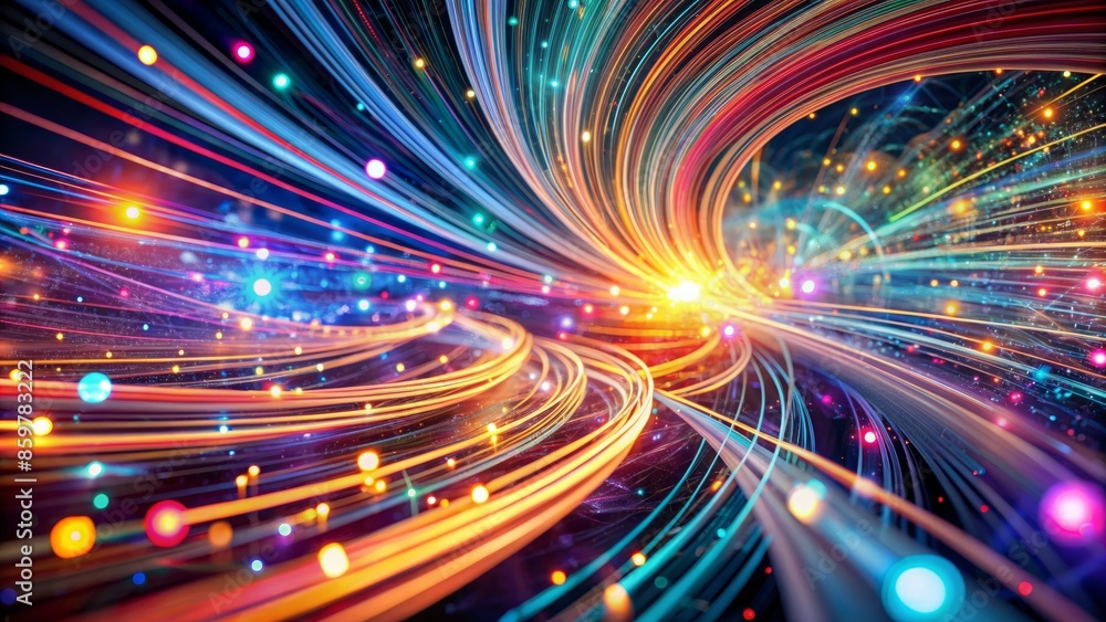 Vibrant, swirling patterns of fibers and lights intersect, forming a mesmerizing abstract backdrop evoking advanced technology and futuristic infrastructure.,hd,8k. Vibrant, swirling patterns of fibers and lights intersect, forming a mesmerizing abstract backdrop evoking advanced technology and futuristic infrastructure.,hd,8k.