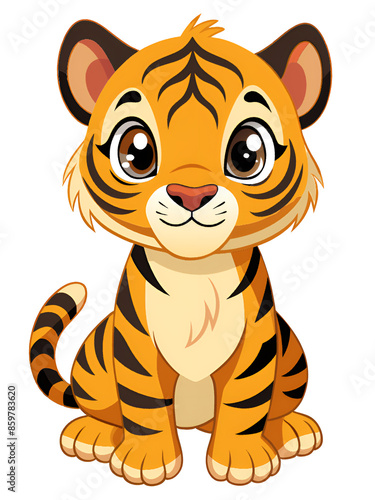 Cartoon tiger cub displaying Felidae traits and a cheerful expression