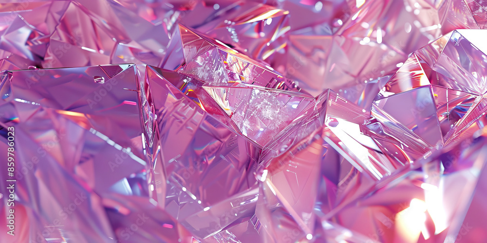Crystalline Structure: Close-Up Texture of Crystal Formation, Showing Geometric Patterns and Transparency.