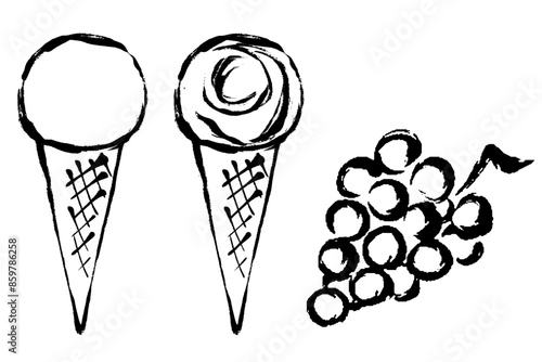 筆タッチのブドウフレーバーのアイスクリームのイラストセット