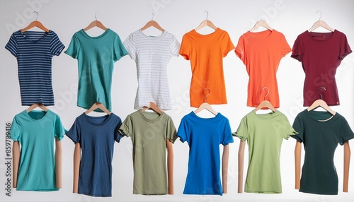 shortsleeve cotton tshirt templates of various shades isolated on white isolated photo